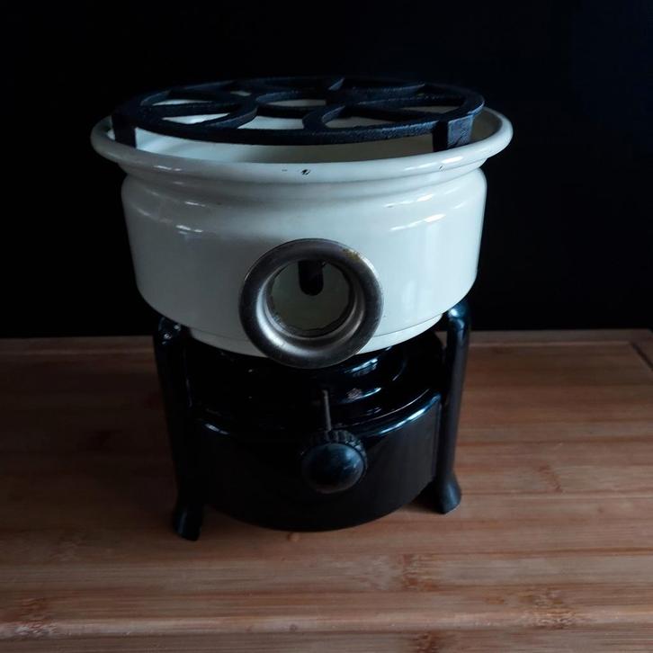 Emaille petroleumstel zwart / crème 1 pits noodpakket, Antiek en Kunst, Antiek | Emaille, Ophalen of Verzenden