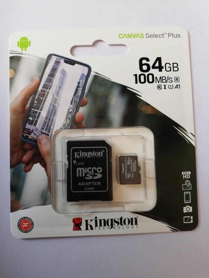 Kingston micro SD kaart 64GB nieuw, Audio, Tv en Foto, Fotografie | Geheugenkaarten, Nieuw, SD, 64 GB, Smartphone, Ophalen of Verzenden