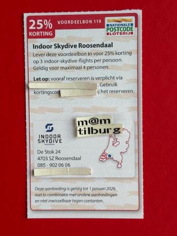 Voordeelbon 119 Indoor Skydive Roosendaal 25% korting. beschikbaar voor biedingen