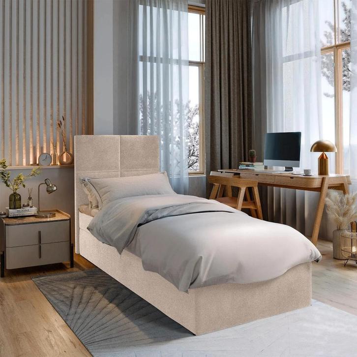 OP=OP Opberg Boxspring Levi 80 x 200 Beige, Huis en Inrichting, Slaapkamer | Bedden, Nieuw, Eenpersoons, 90 cm, Hout, Grijs, Ophalen of Verzenden