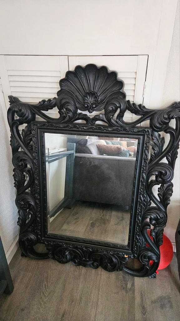 Brocante Zwarte Spiegel, Huis en Inrichting, Woonaccessoires | Spiegels, Gebruikt, 75 tot 100 cm, 100 tot 150 cm, Rechthoekig
