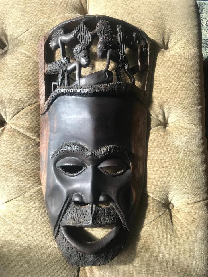 Groot Antiek Houten Masker, Antiek en Kunst, Kunst | Beelden en Houtsnijwerken, Ophalen of Verzenden