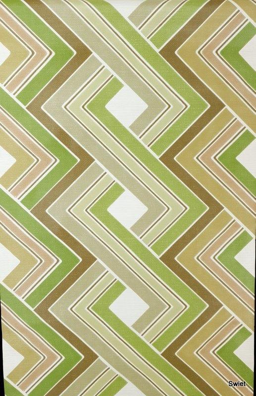 5673 retro geometrisch behang groen bruin seventies swiet, Huis en Inrichting, Stoffering | Behang, Bruin, 75 m² of meer, Verzenden
