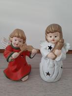 2x vintage beeldjes rood wit engel engeltjes windlicht, Ophalen, Gebruikt
