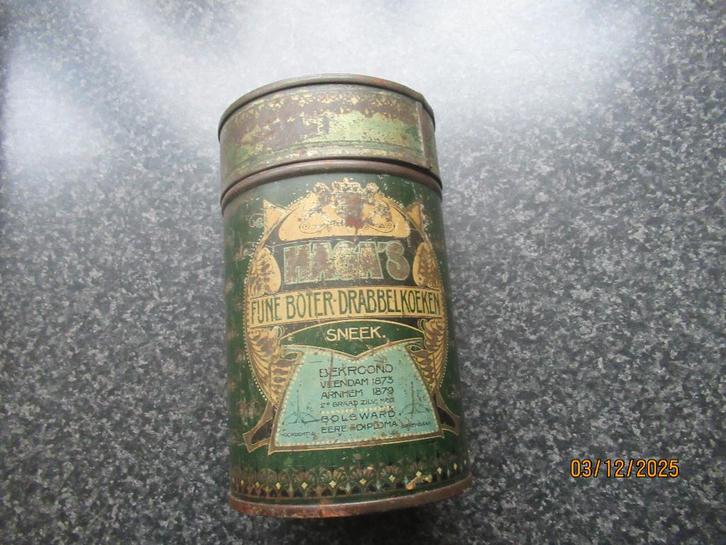 OUD GROEN  BLIK- HAGA FIJNE BOTER-DRABBELKOEKEN- SNEEK, Verzamelen, Blikken, Gebruikt, Koek(jes), Ophalen of Verzenden