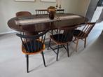 5+1 Vintage Deense Spijlenstoelen, Huis en Inrichting, Stoelen, Ophalen, Gebruikt, Bruin, Vijf, Zes of meer stoelen