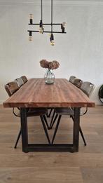 Massief houten eettafel 220cm - onbewerkt mahoniehout, 200 cm of meer, Zo goed als nieuw, Vijf personen of meer, Rechthoekig