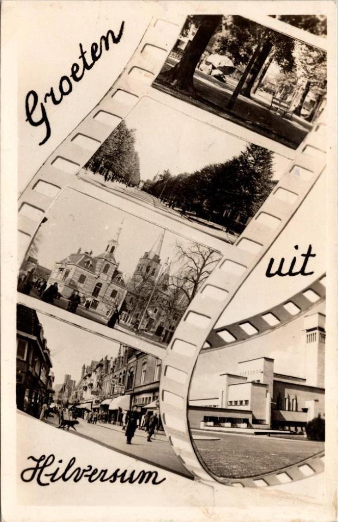 Groeten uit Hilversum - 5 ansichtkaarten jaren 50, Verzamelen, Ansichtkaarten | Nederland, Gelopen, Noord-Holland, 1940 tot 1960
