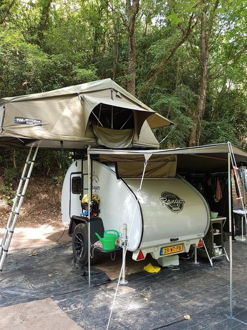 Offroad caravan/trailer met daktent, ondertent, luifel, Caravans en Kamperen, Caravans, Particulier, Fietsenrek, Luifel, Ophalen