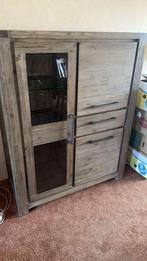 Houten kast met glas en lades, Ophalen, ., 100 tot 150 cm, .