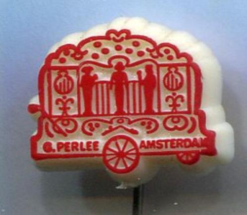 G. Perlee draaiorgel Amsterdam rood op wit speldje ( W_538 ), Verzamelen, Speldjes, Pins en Buttons, Zo goed als nieuw, Speldje of Pin