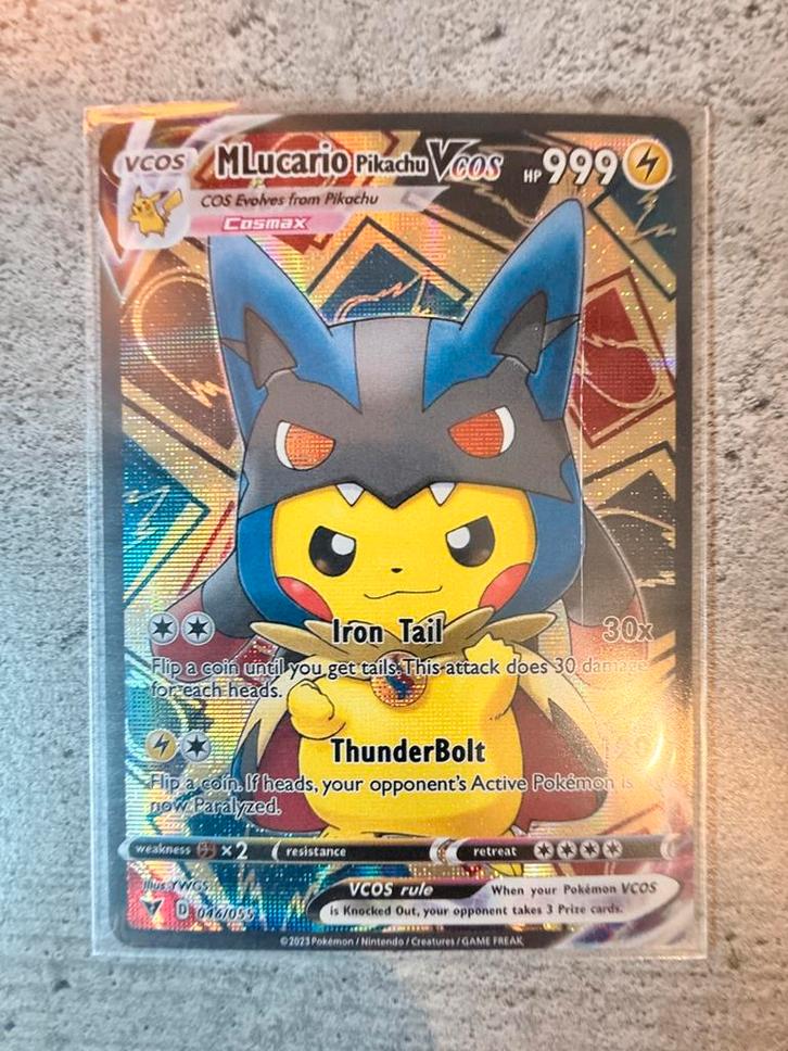 Lucario Pikachu VCOS – Pokémon Cosplay Proxy, Hobby en Vrije tijd, Verzamelkaartspellen | Pokémon, Zo goed als nieuw, Verzenden