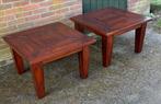 2 mooie mahoniehouten tafeltjes. 70x70 cm en 45 cm hoog., Minder dan 55 cm, Gebruikt, Hout, Ophalen