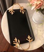 Zwarte metalen serveerschaal dienblad goudkleur handvatten, Ophalen of Verzenden, Zo goed als nieuw, H, H