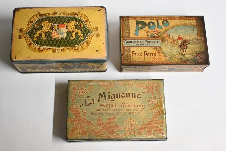 3x blik koekjes felix potin frankrijk mignonne zwitserland, Verzamelen, Blikken, Gebruikt, Koek(jes), Ophalen of Verzenden