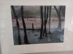 Krijt Winterlandschap in Zilveren Lijst, Huis en Inrichting, Ophalen, Zo goed als nieuw, Schilderij, 75 tot 100 cm