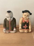 Houten Beeldjes Jongen en Meisje Houtsnijwerk Kunst Decorati, Ophalen