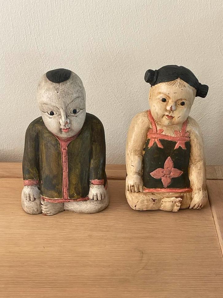 Houten Beeldjes Jongen en Meisje Houtsnijwerk Kunst Decorati, Antiek en Kunst, Kunst | Beelden en Houtsnijwerken, Ophalen