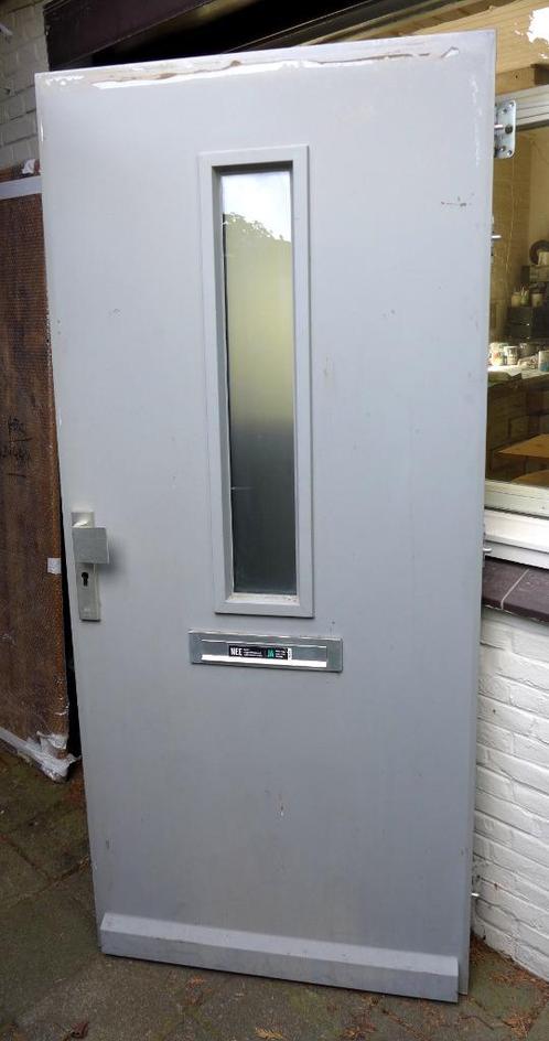 Hardhouten deur voordeur met dubbelglas, Doe-het-zelf en Verbouw, Deuren en Horren, Zo goed als nieuw, Buitendeur, 200 tot 215 cm
