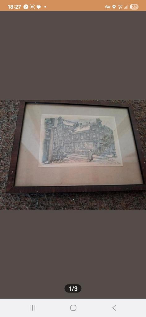 Anton Pieck Amsterdam, Langestraat Ingelijst, Antiek en Kunst, Kunst | Tekeningen en Foto's, Ophalen of Verzenden