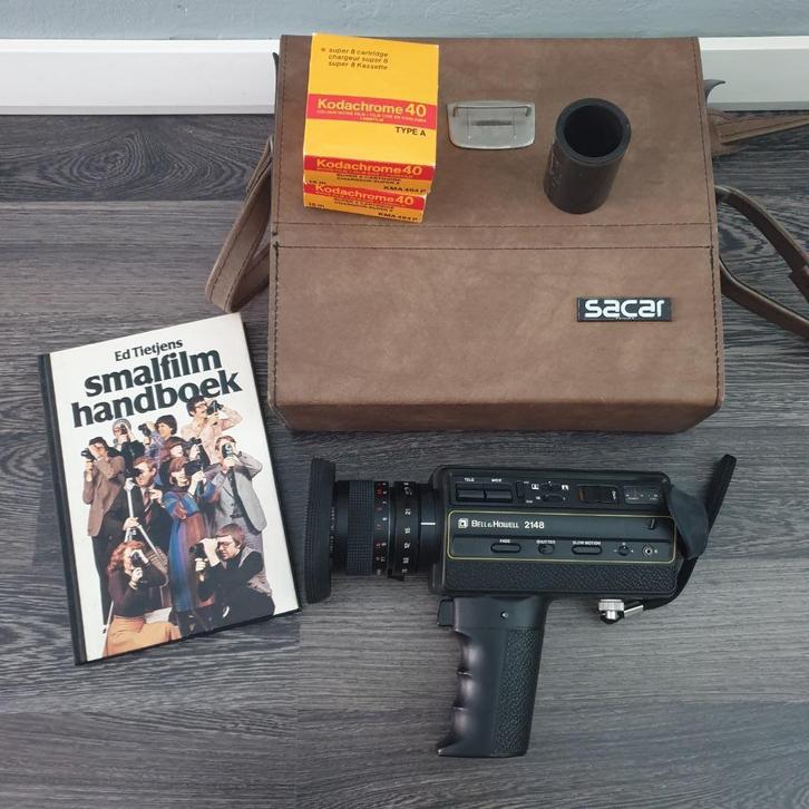 Super 8 Bell & Howell 2148 incl. draagtas, films en handboek, Audio, Tv en Foto, Videocamera's Analoog, Camera, 8mm, Ophalen of Verzenden