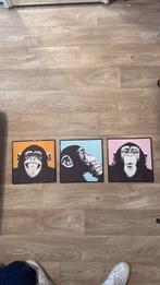 Drieluik canvas van drie apen, Antiek en Kunst, Ophalen of Verzenden