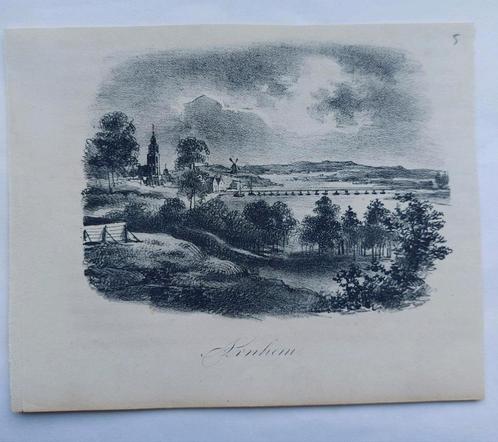 4 / Gezicht op de kerk van Arnhem vanaf de Rijn, Antiek en Kunst, Kunst | Litho's en Zeefdrukken, Ophalen of Verzenden