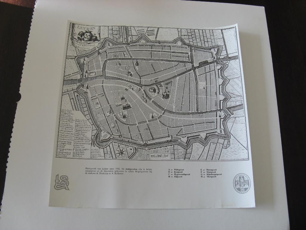 Plattegrond leiden anno 1762 de stadspoorten, Ophalen of Verzenden, Voor 1940, Zo goed als nieuw, Overige onderwerpen