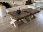 2 landelijke salon tafels lynn leen bakker kruispoot, Huis en Inrichting, Ophalen, 50 tot 100 cm, Vierkant, 50 tot 100 cm