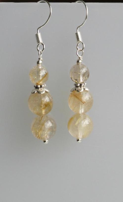 Prachtige oorbellen met gouden Rutiel kwarts, Sieraden, Tassen en Uiterlijk, Oorbellen, Nieuw, Hangers, Zilver, Geel, Met edelsteen