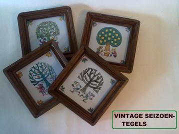 retro vintage vier seizoenen wand tegel houten lijst beschikbaar voor biedingen