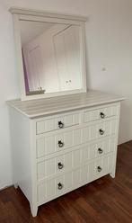 Witte ladekast met spiegel, landelijke stijl, topstaat, Ophalen, 5 laden of meer, 50 tot 100 cm, Zo goed als nieuw