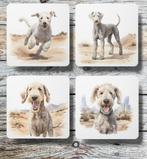 Bedlington Terriër Aquarel onderzetters met houder, Ophalen of Verzenden, Nieuw, Glas of Kopje