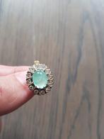 Brillianten oorbellen met smaragd, Sieraden, Tassen en Uiterlijk, Ringen, Ophalen of Verzenden, Zo goed als nieuw, Goud, Zilver