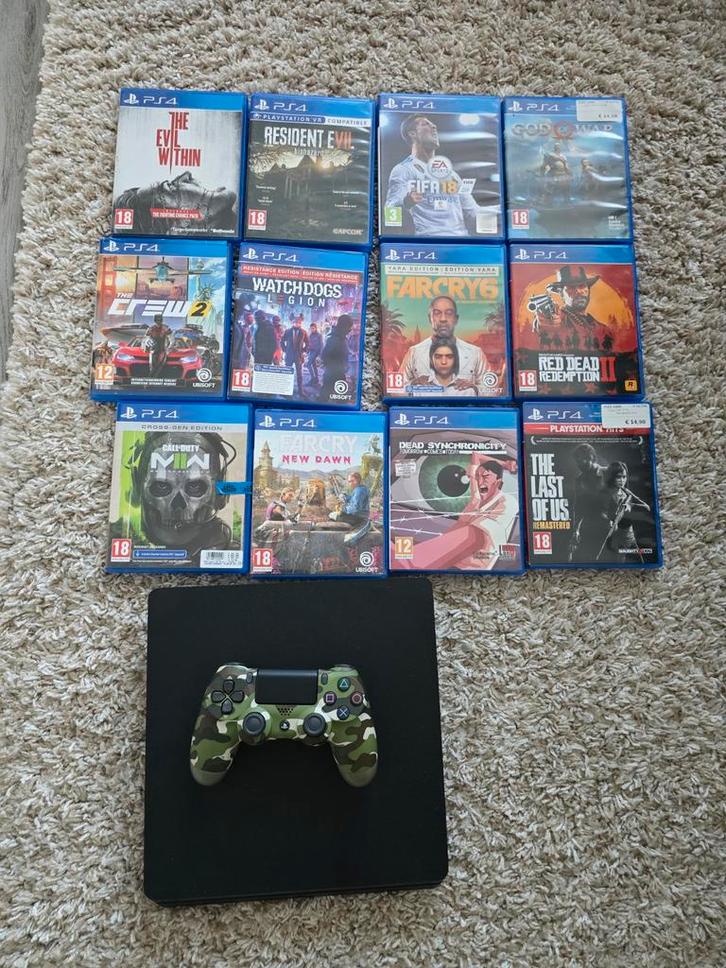 PlayStation 4 slim 1TB met controller en 12 games, Spelcomputers en Games, Spelcomputers | Sony PlayStation 4, Gebruikt, Original