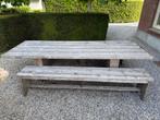 Grote steigerhouten tafel met banken. 310x106x78cm, Ophalen, Gebruikt, Steigerhout