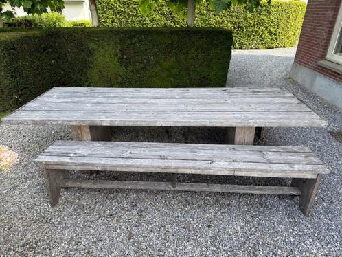 Grote steigerhouten tafel met banken. 310x106x78cm, Tuin en Terras, Tuinsets en Loungesets, Gebruikt, Steigerhout, Ophalen