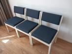 6 Massief houten eetkamerstoelen met blauwe stoffering, Huis en Inrichting, Stoelen, Ophalen, Hout, Gebruikt, Wit
