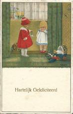 illustrator P . Ebner - twee meisjes en oud speelgoed, Gelopen, Kinderen, Ophalen of Verzenden, 1920 tot 1940