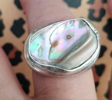 Vintage Zilveren Ring met Parelmoer - Maat 19 beschikbaar voor biedingen