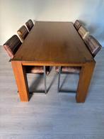 Eettafel (eikenhout) met 6 stoelen, Huis en Inrichting, Ophalen, Gebruikt, Eikenhout, 200 cm of meer