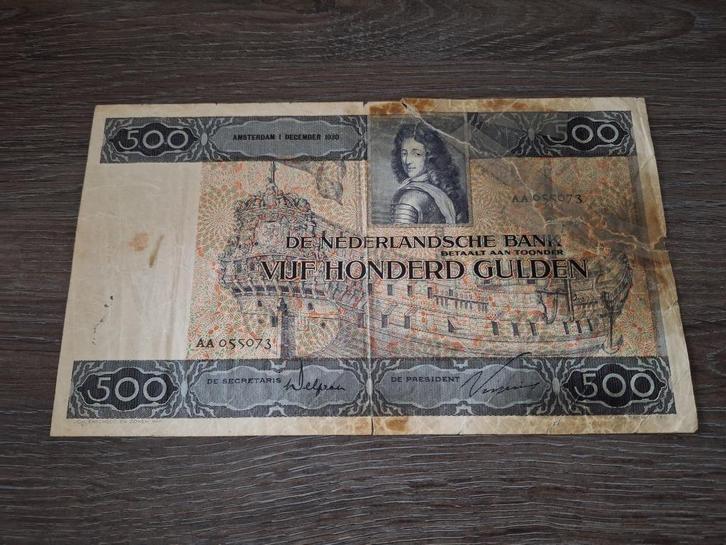 Zeldzaam biljet 500 gulden Stadhouder Willem 3 / Schip, 1930, Postzegels en Munten, Bankbiljetten | Nederland, Ophalen of Verzenden