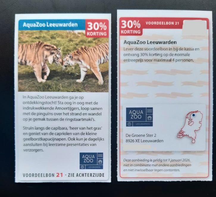 AquaZoo Leeuwarden 30% korting, Tickets en Kaartjes, Kortingen en Cadeaubonnen