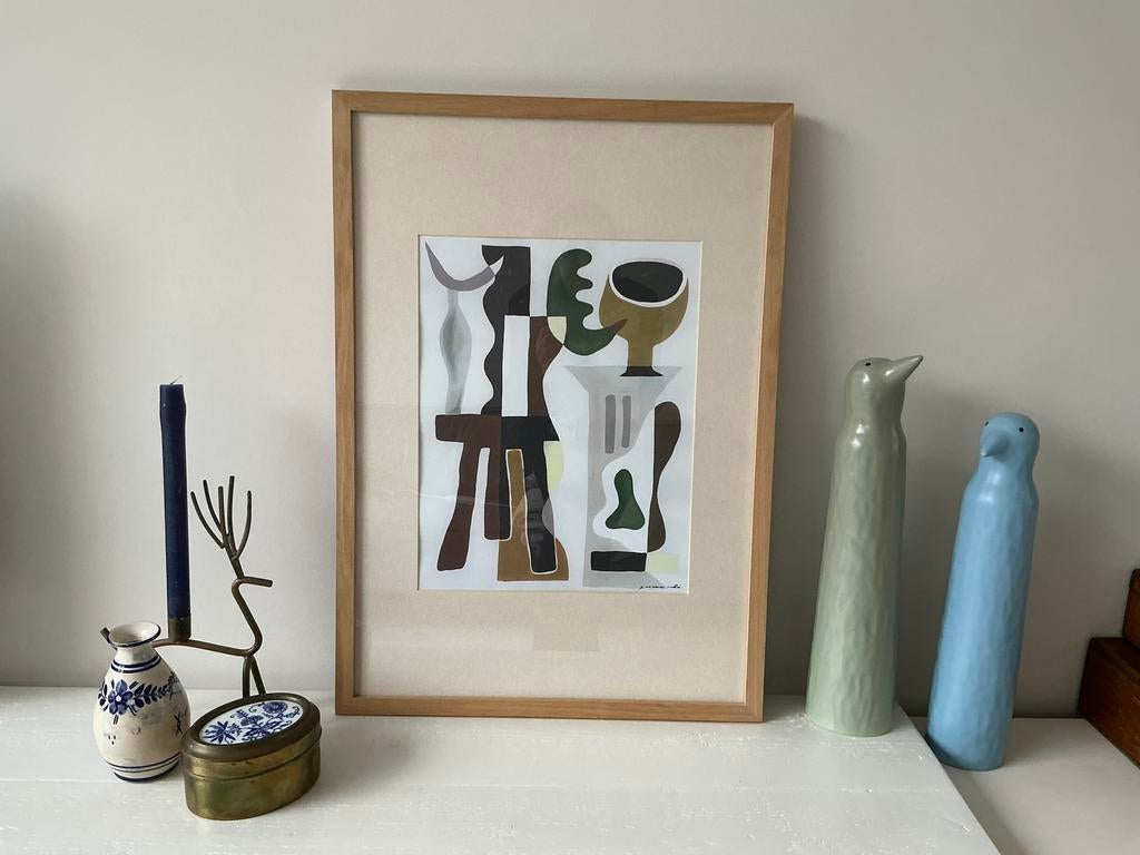 HK Living Abstract Schilderij met Houten Lijst, Antiek en Kunst, Kunst | Schilderijen | Abstract, Ophalen