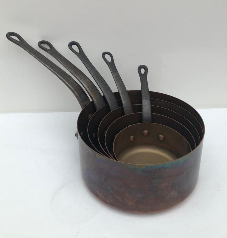 5 Delige koperen  pannenset, Antiek en Kunst, Antiek | Keukenbenodigdheden, Ophalen of Verzenden