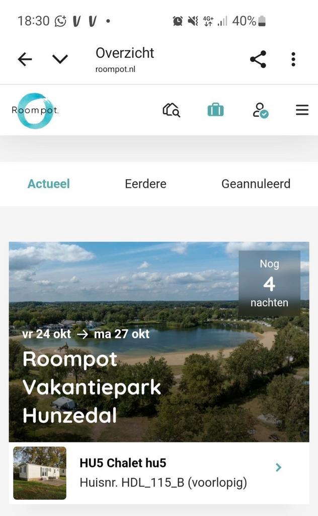 Roompot herfstvakantie 5 personen Hunzedal Drenthe, Tickets en Kaartjes, Hotelbonnen, Drie personen of meer, 3 overnachtingen of meer