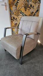 Grijze leren fauteuil in goede staat, Ophalen, Gebruikt, Minder dan 75 cm, Vintage
