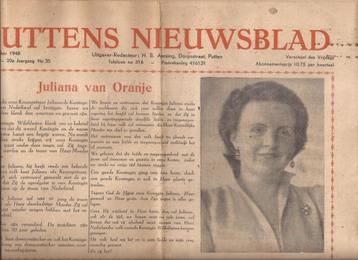 Puttens Nieuwsblad 3 September 1948 Kroningsnummer in Oranje beschikbaar voor biedingen