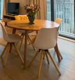 Houten eettafel met 4 stoelen, Huis en Inrichting, Tafels | Eettafels, Ophalen, Gebruikt, 100 tot 150 cm, Rond