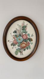 Prachtige vintage houten lijst met borduurwerk van bloemen, Ophalen of Verzenden